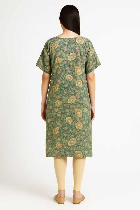 Green Floral Cotton Kurta - Image 4