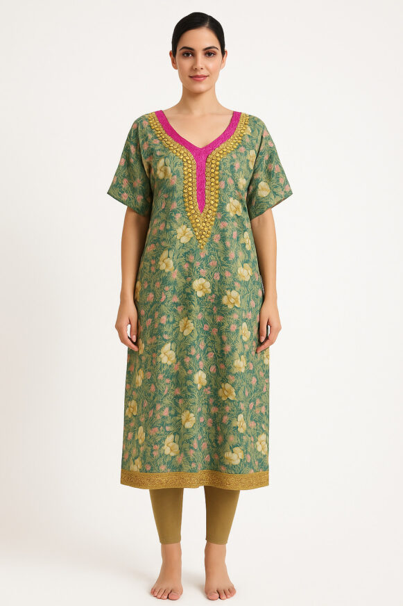 Green Floral Cotton Kurta