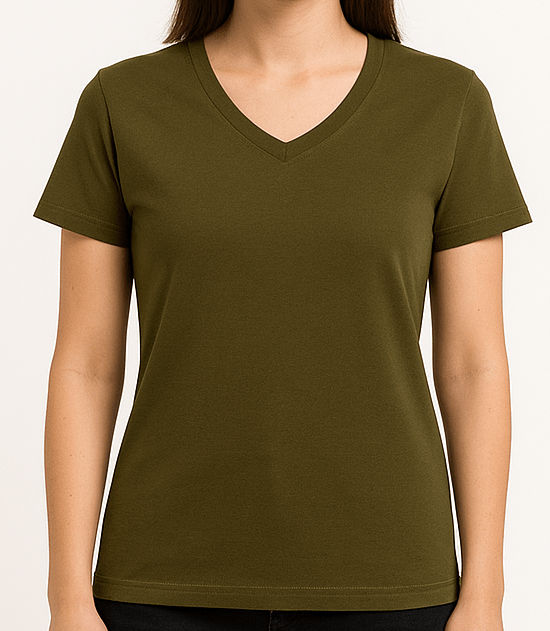 Women’s Olive Green V-Neck Cotton T-Shirt