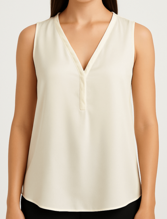 Ivory Sleeveless V-Neck Blouse