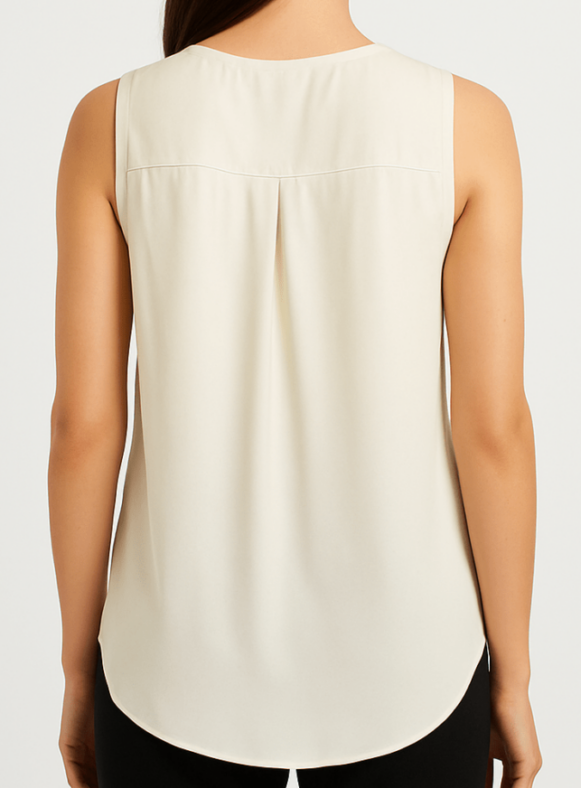 Ivory Sleeveless V-Neck Blouse - Image 3