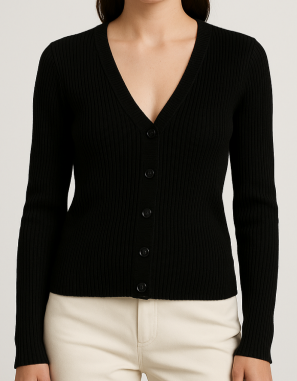 Ribbed V-Neck Cardigan_costumepeti