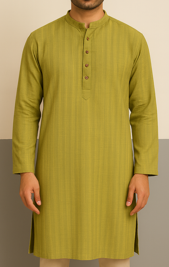 Olive Green Cotton Kurta_costumepeti