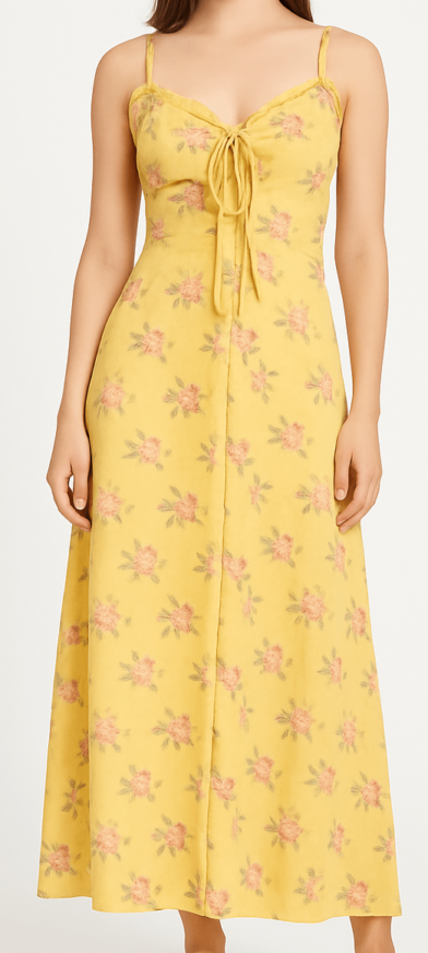 Yellow Floral Printed Maxi Dress_costumepeti