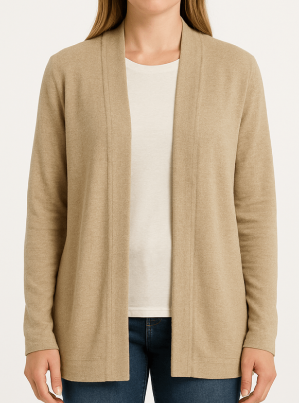 Women’s Beige Solid Open Front Cardigan_costumepeti