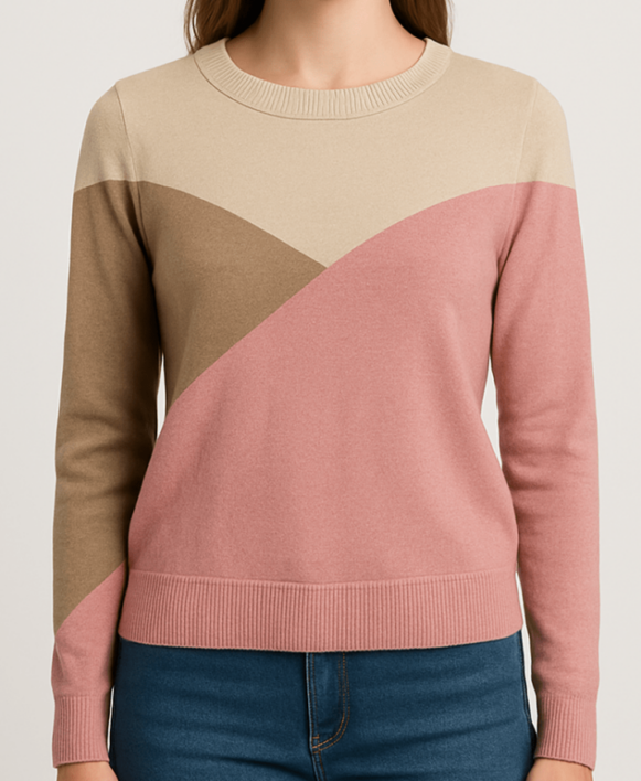 Women’s Colorblock Crew Neck Sweater_costumepeti
