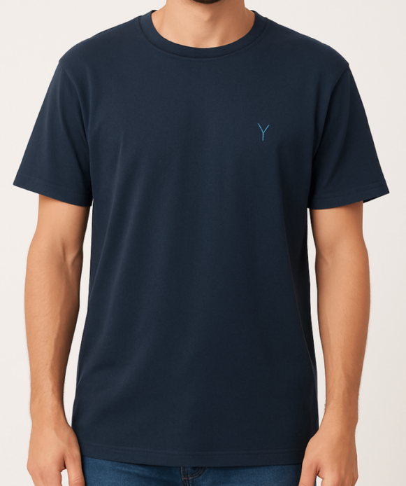 Men’s Navy Blue Cotton Neck T-Shirt_costumepeti