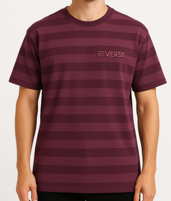 Men’s Maroon Striped Cotton T-Shirt
