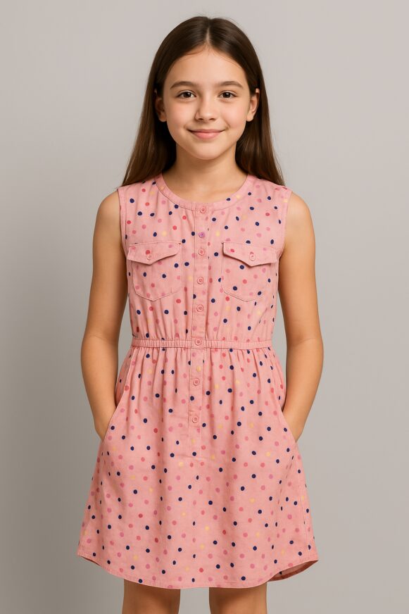 Girls’ Pink Polka Dot Sleeveless Dress