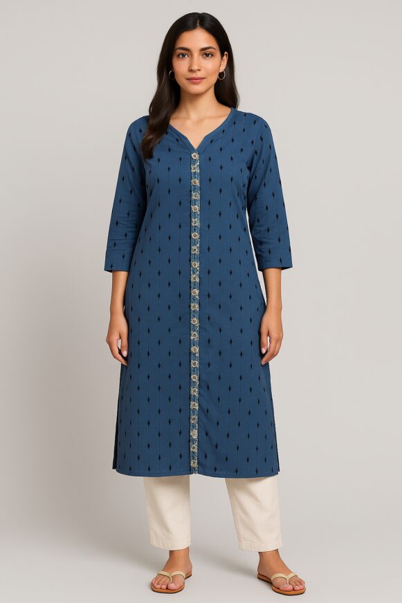 Blue Printed Straight Kurta
