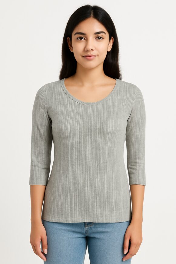 Light Grey Ribbed Women's Top