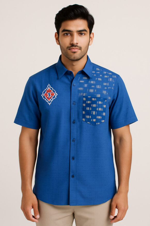 Blue Ikat Cotton Shirt