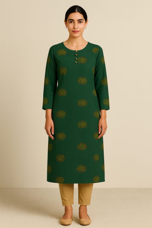 Green Printed Straight Kurta