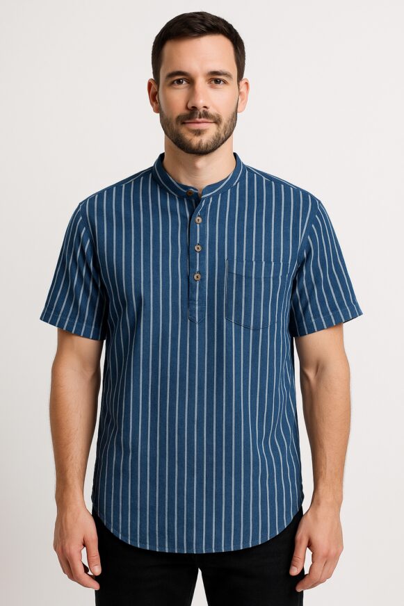 Blue Striped Half-Placket Shirt