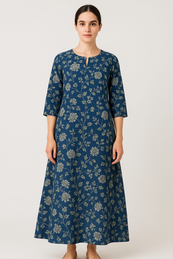 Indigo Floral A-Line Dress