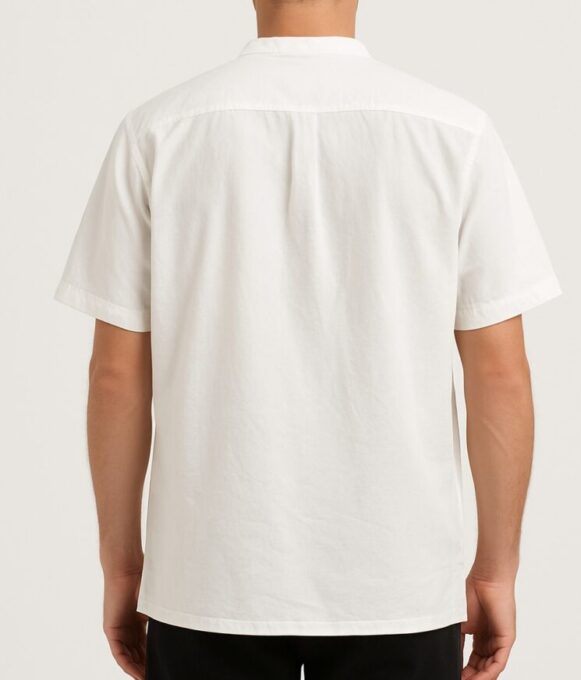 White Mandarin Collar Cotton Shirt - Image 3