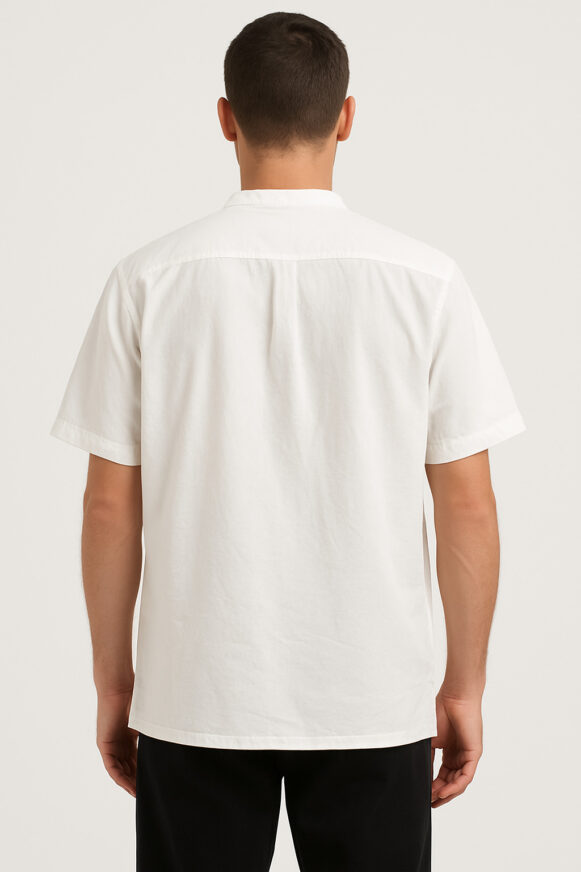 White Mandarin Collar Cotton Shirt - Image 4