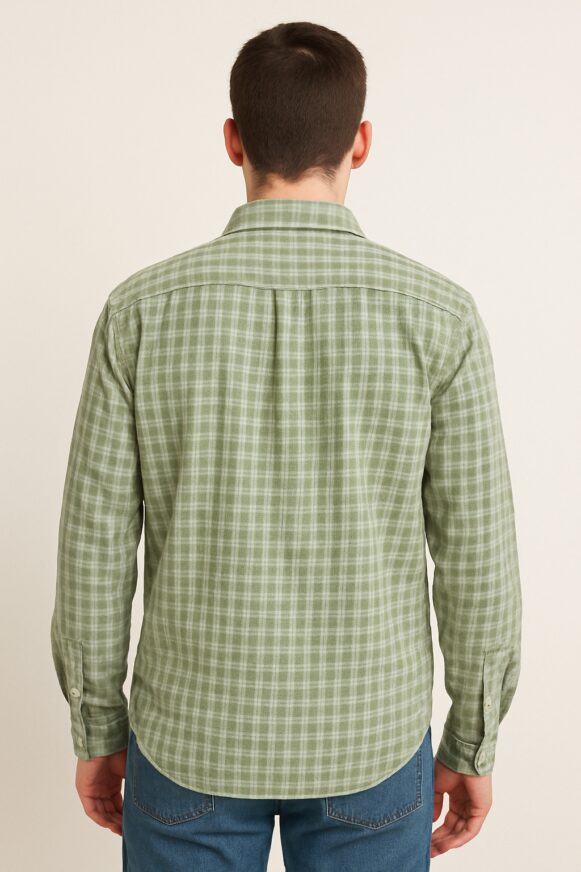 Olive Green Check Shirt - Image 4