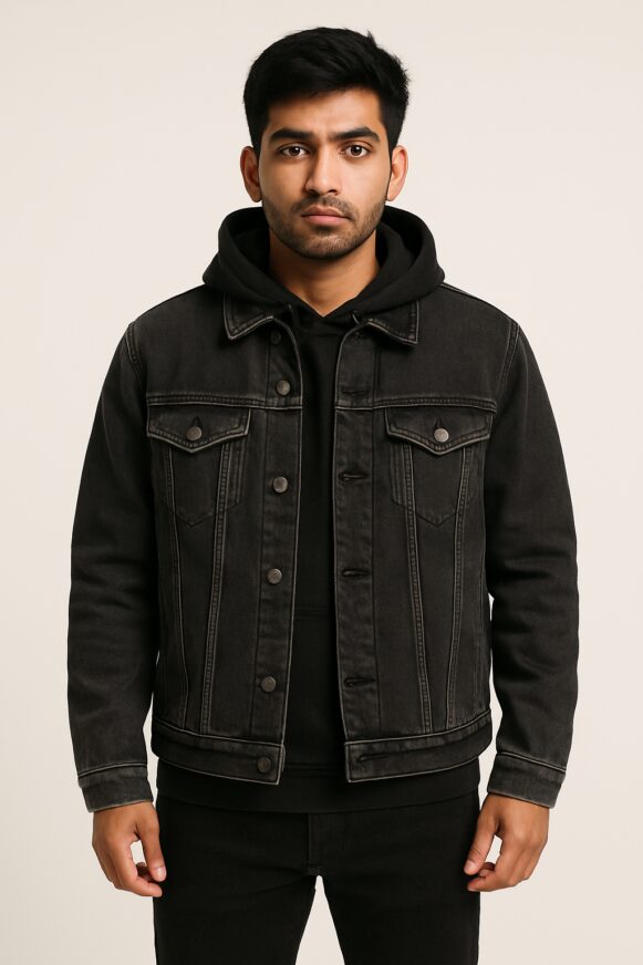 Black Denim Hoodie Jacket
