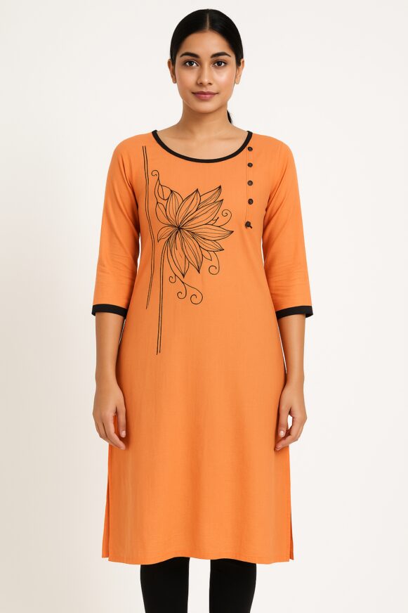 Orange Embroidered Kurta