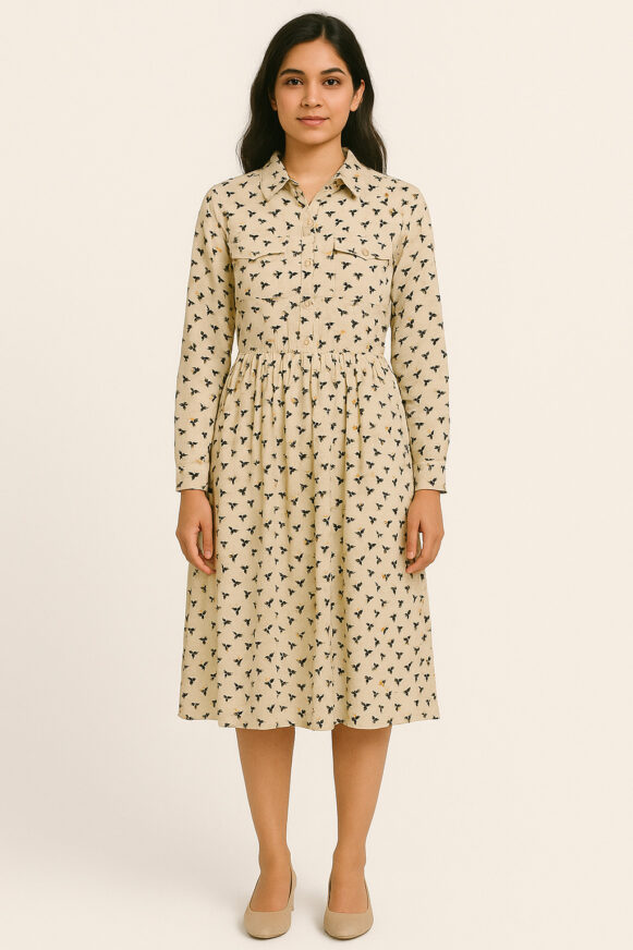 Beige Printed Shirt Dress