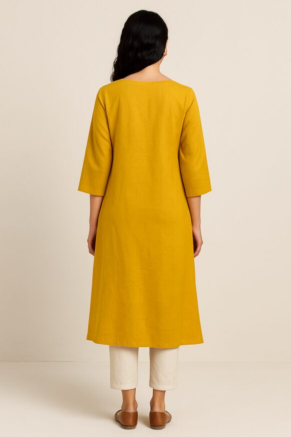 Mustard Cotton Straight Kurta - Image 4