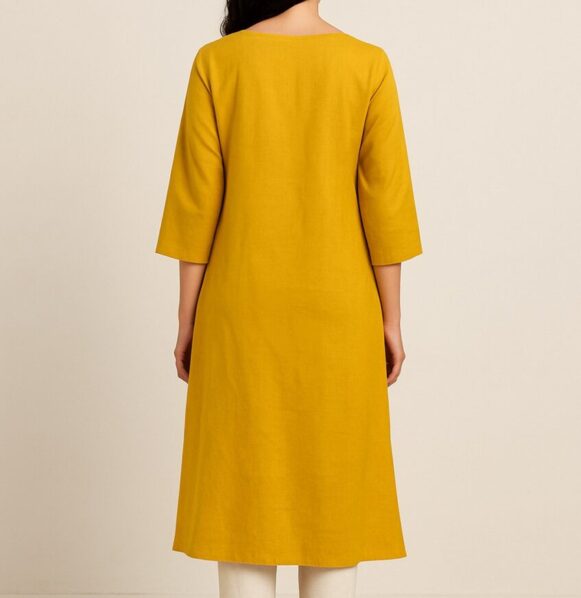 Mustard Cotton Straight Kurta - Image 3