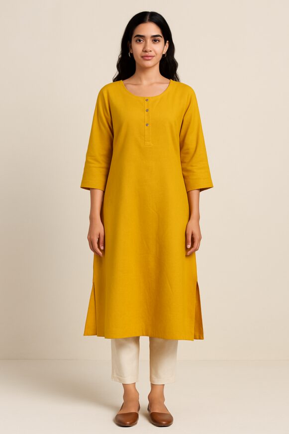Mustard Cotton Straight Kurta
