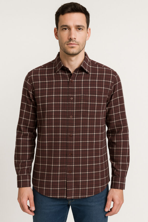Men's Maroon Checked Shirt