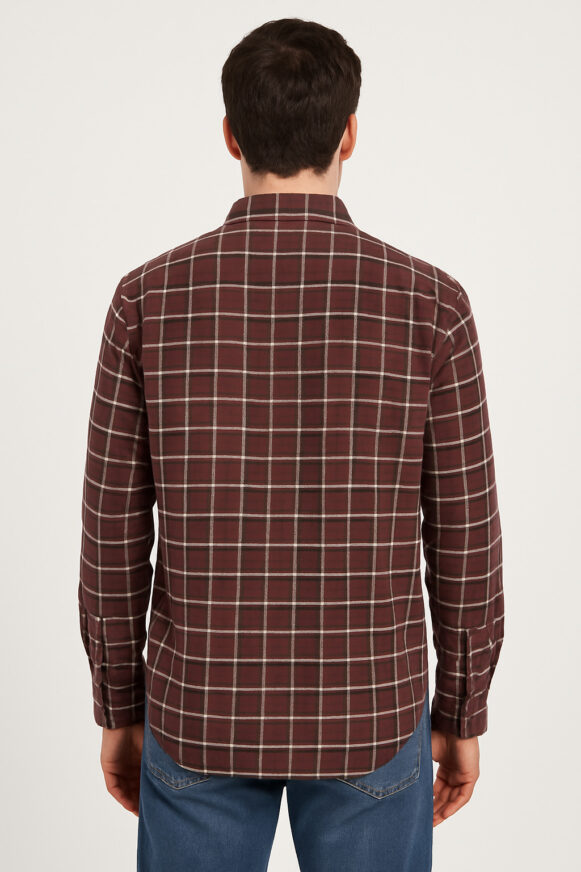 Men's Maroon Checked Shirt - Image 4
