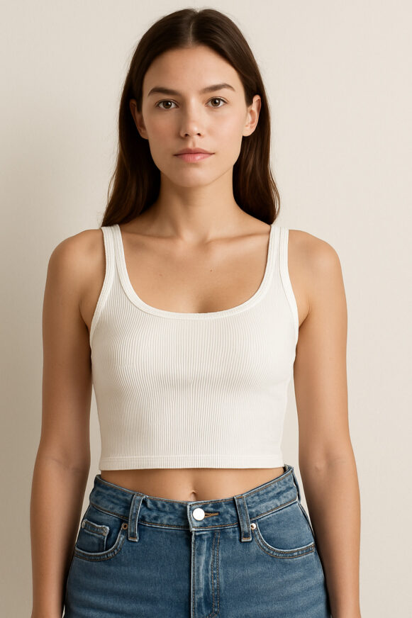 Women’s White Ribbed Sleeveless Crop Top