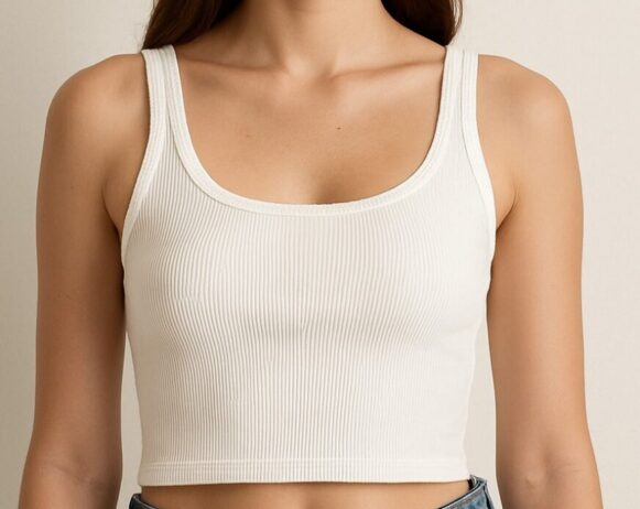 Women’s White Ribbed Sleeveless Crop Top - Image 3