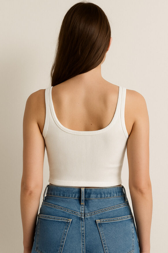 Women’s White Ribbed Sleeveless Crop Top - Image 4