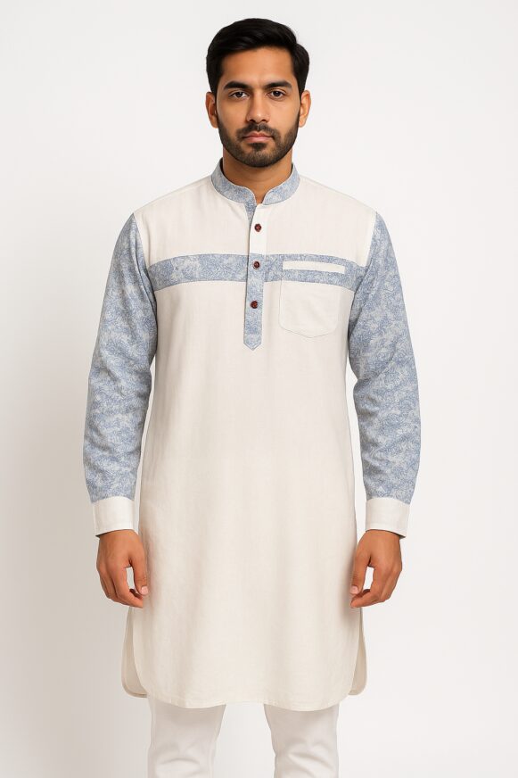 Ivory & Sky Blue Kurta