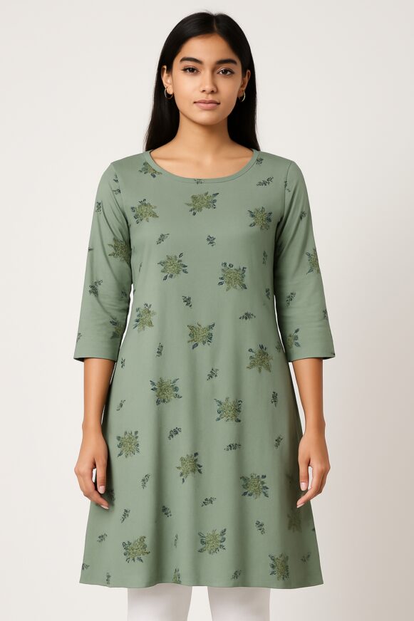 Printed Olive Cotton Kurta