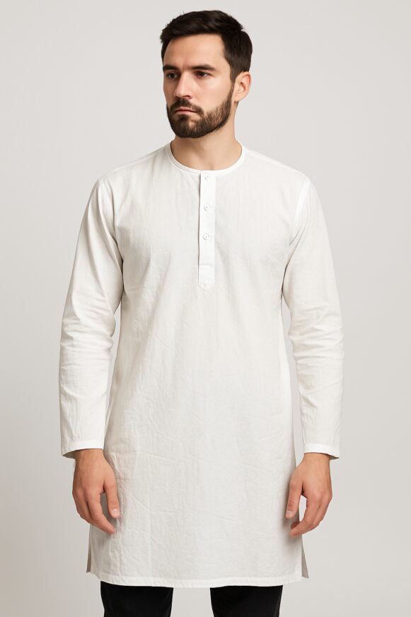 White Cotton Long Kurta