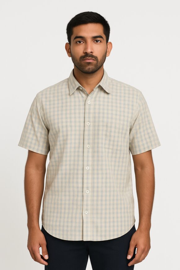 Beige Blue Check Shirt