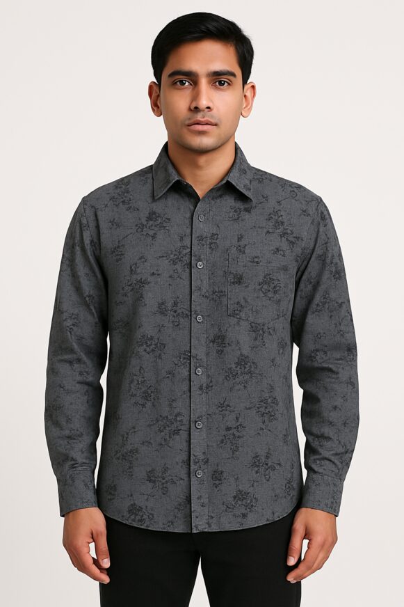 Charcoal Floral Cotton Shirt