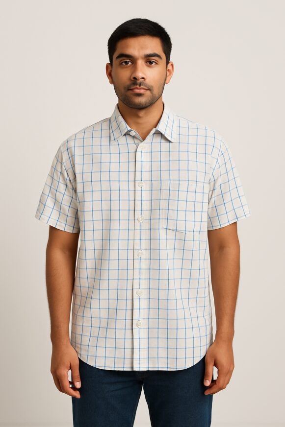 White-Blue Check Shirt
