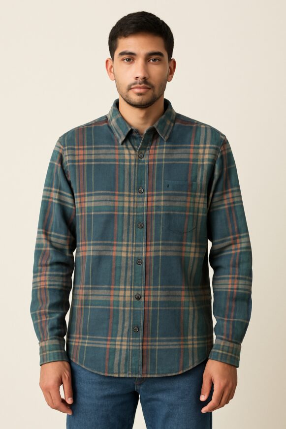 Men’s Checked Cotton Blend Casual Shirt