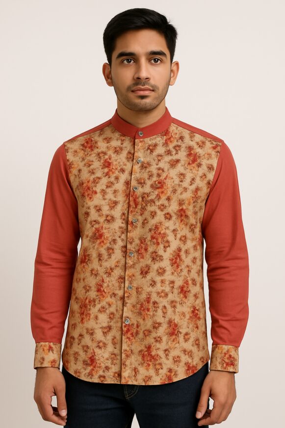Rust Beige Floral Print Shirt