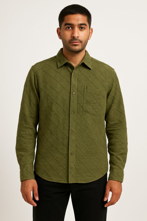 Men's Olive Textured Cotton Shirt