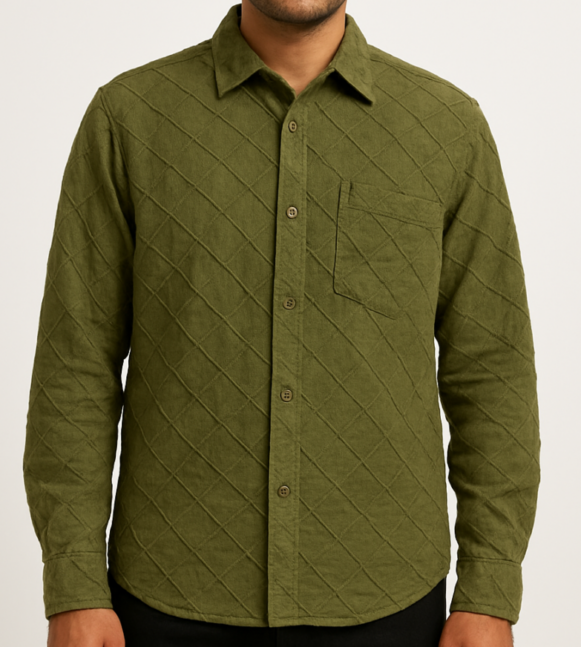 Men's Olive Textured Cotton Shirt - Image 3