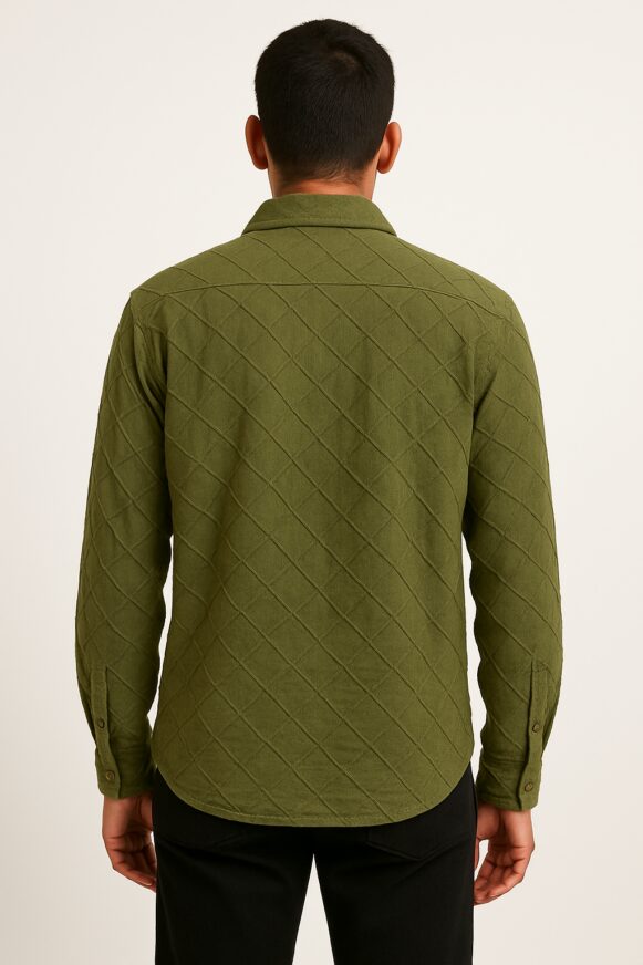 Men's Olive Textured Cotton Shirt - Image 4
