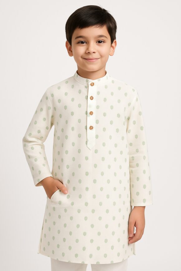 Boys Ivory Green Kurta