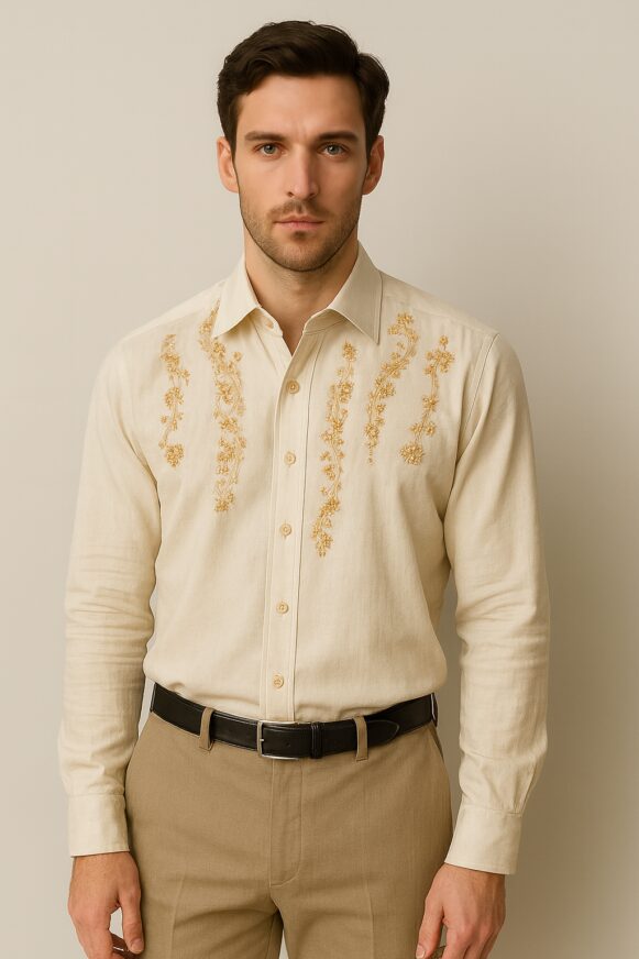 Beige Embroidered Shirt