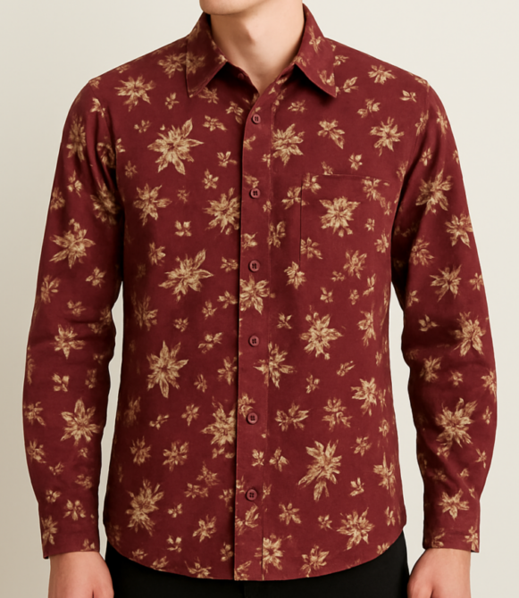 Maroon Floral Cotton Shirt