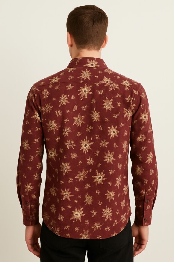 Maroon Floral Cotton Shirt - Image 4