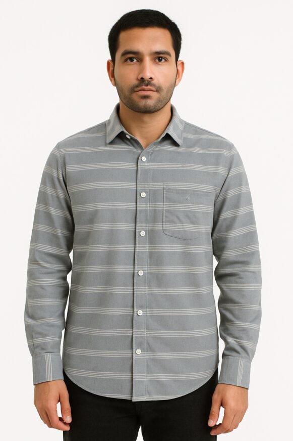 Grey Striped Casual Shirt
