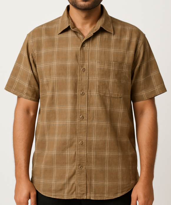 Men’s Brown Checked Short Sleeve Shirt